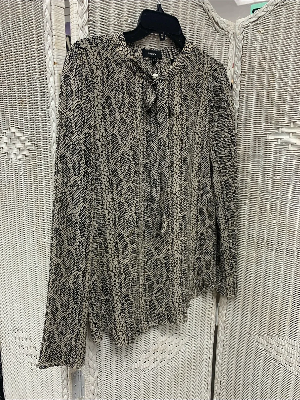 Theory Beige and Black Snake-Print Skirt